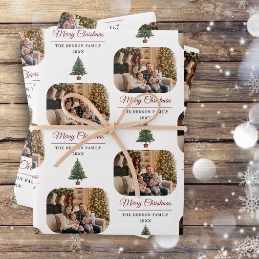Merry Christmas Christmas Tree Family Photo Geschenkpapier Set
