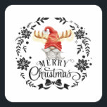 Merry Christmas Christmas Troll Christmas Gnome Quadratischer Aufkleber<br><div class="desc">Funny Christmas design showing a gnome with antlers and fairy lights with the inscription: "Merry christmas". Perfect for anyone who loves Christmas and Christmas parties.</div>