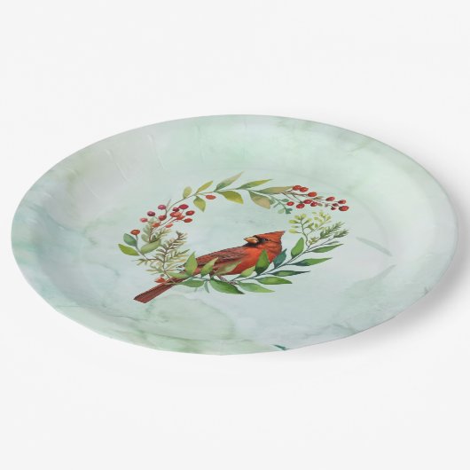 Merry Christmas Classic Cardinal  Pappteller (Schrägansicht)