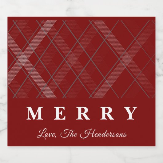 Merry Christmas Classic Gingham Custom Schaumweinetikett (Einzelnes Label)