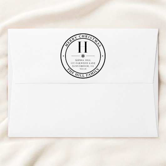 Merry Christmas Classic Monogram Address Gummistempel