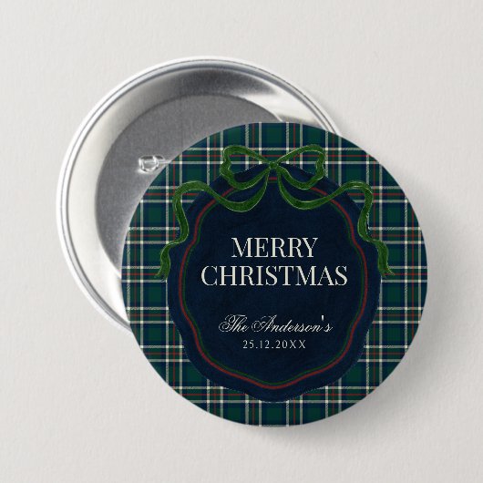 Merry Christmas Classic Preppy Tartan Plaid Button (Vorne & Hinten)