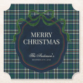 Merry Christmas Classic Preppy Tartan Plaid Untersetzer (Vorderseite)