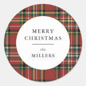 Merry Christmas Classic Red Plaid Gift Sticker (Vorderseite)