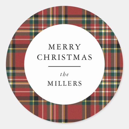 Merry Christmas Classic Red Plaid Gift Sticker (Vorderseite)