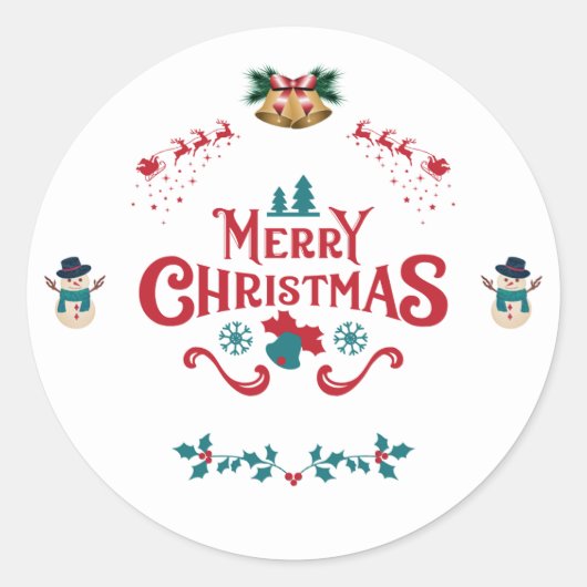 Merry Christmas Classic Reindeer Snowman Sticker (Vorderseite)