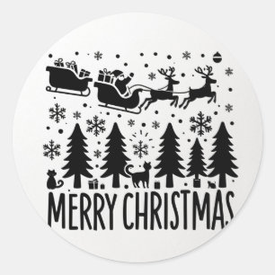 MERRY CHRISTMAS Clip Art schwarz Runder Aufkleber