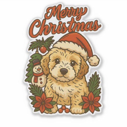 Merry Christmas Cockapoo Design Aufkleber (Vorderseite)