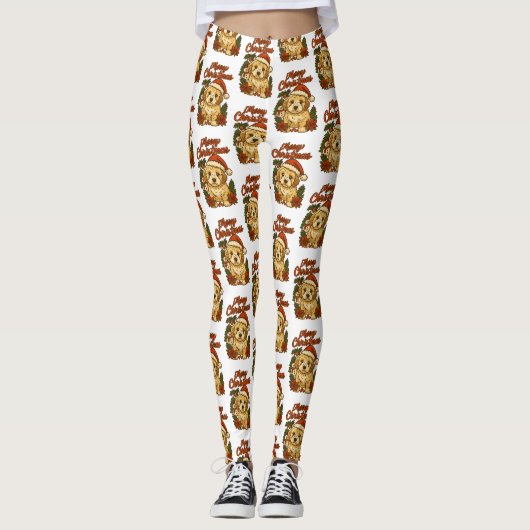 Merry Christmas Cockapoo Design Leggings (Vorderseite)
