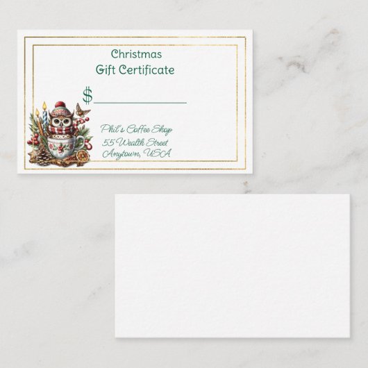 Merry Christmas Coffee Shop Gift Certificate Visitenkarte (Vorne/Hinten)