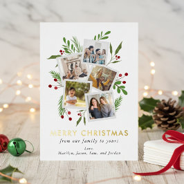 Merry Christmas Collage Custom Modern Holly Folien Feiertagskarte