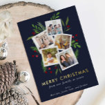 Merry Christmas Collage Custom Modern Holly Folien Feiertagskarte<br><div class="desc">"Merry Christmas from our family to yours" photo collage style Christmas Holiday card. Personalize this modern photo card by adding your own photos. Features real foil! Designed and illustrated with love by Kristine Lee www.kristineleedesigns.com</div>
