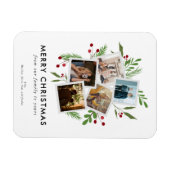 Merry Christmas Collage Custom Modern Holly Magnet (Horizontal)