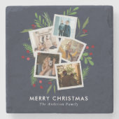 Merry Christmas Collage Custom Modern Holly Steinuntersetzer (Vorderseite)