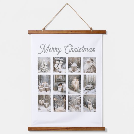 Merry Christmas Collage Holiday Scenes Wandteppich Mit Holzrahmen
