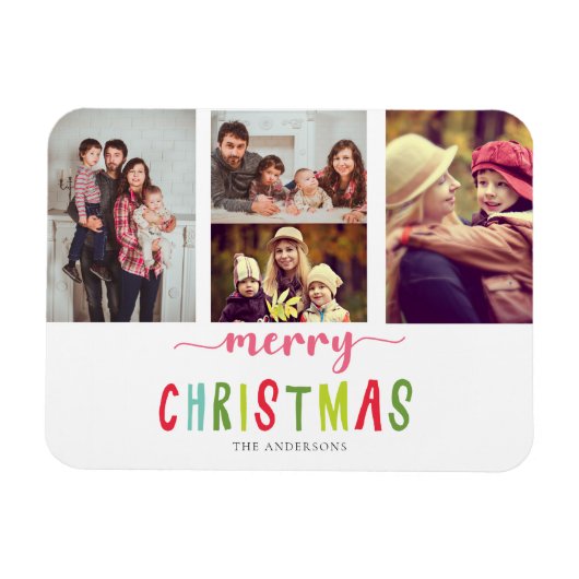Merry Christmas Colorful 4 Foto geklebt Magnet (Horizontal)