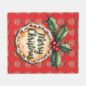 Merry Christmas Cookie with Holly Berries Red Fleecedecke (Vorderseite (Horizontal))
