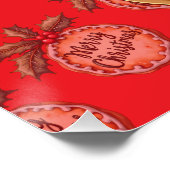 Merry Christmas Cookie with Holly Berries Red Poster (Ecke)