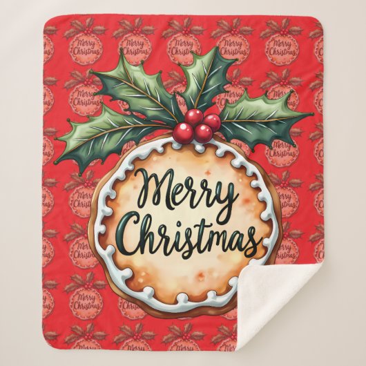 Merry Christmas Cookie with Holly Berries Red Sherpadecke (Vorderseite)