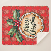 Merry Christmas Cookie with Holly Berries Red Sherpadecke (Vorderseite (Horizontal))
