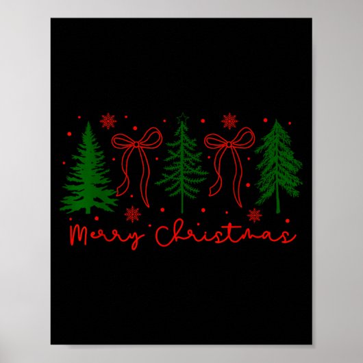 Merry Christmas Coquette Bow And Tree Retro Xmas H Poster (Vorne)