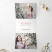 Merry Christmas Coquette Bow, Ribbon Frame 1 Photo Dreifach Gefaltete Urlaubskarte (Innenseite)