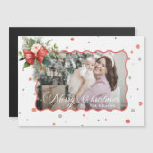 Merry Christmas Coquette Bow, Ribbon Frame 1 Photo Magnetkarte (Vorne/Hinten)