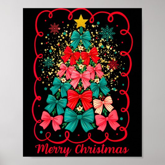 Merry Christmas Coquette Bow Tree Retro Xmas For W Poster (Vorne)