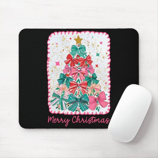 Merry Christmas Coquette Bow Xmas Tree Holiday Gir Mousepad (Mit Mouse)