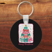 Merry Christmas Coquette Bow Xmas Tree Holiday Gir Schlüsselanhänger (Vorderseite)