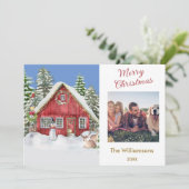 Merry Christmas Country Scene Family Photo Karte (Stehend Vorderseite)