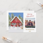 Merry Christmas Country Scene Family Photo Karte (Vorderseite/Rückseite Beispiel)