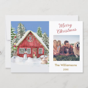 Merry Christmas Country Scene Family Photo Karte