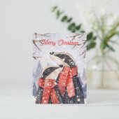 Merry Christmas Couple Badger Illustration Postkarte (Stehend Vorderseite)