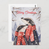Merry Christmas Couple Badger Illustration Postkarte (Vorne/Hinten)