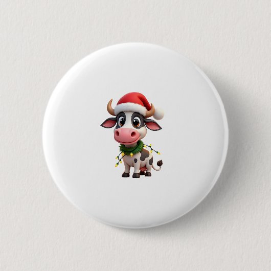 Merry Christmas Cow Santa Christmas Lights Cow Xma Button (Vorderseite)