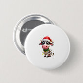 Merry Christmas Cow Santa Christmas Lights Cow Xma Button (Vorne & Hinten)
