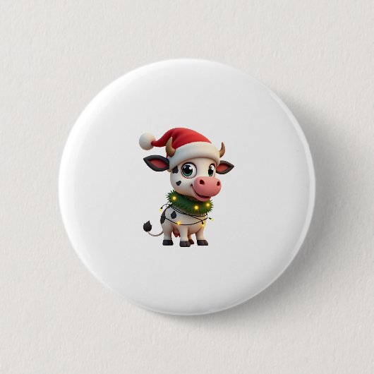 Merry Christmas Cow Santa Christmas Lights Cow Xma Button (Vorderseite)