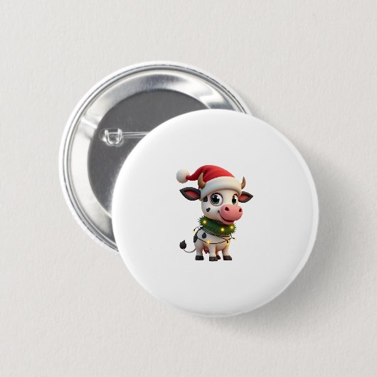 Merry Christmas Cow Santa Christmas Lights Cow Xma Button (Vorne & Hinten)