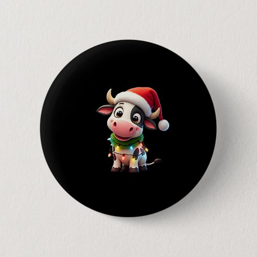 Merry Christmas Cow Santa Christmas Lights Cow Xma Button (Vorderseite)