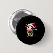 Merry Christmas Cow Santa Christmas Lights Cow Xma Button (Vorne & Hinten)