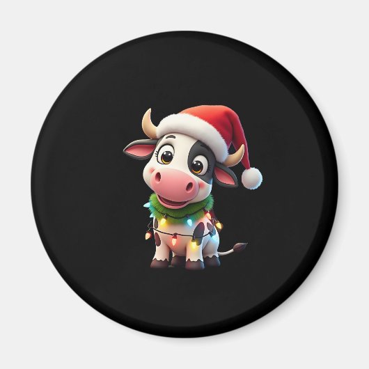 Merry Christmas Cow Santa Christmas Lights Cow Xma Magnet (Vorne)