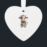 Merry Christmas Cow Santa Christmas Lights Cow Xma Ornament<br><div class="desc">Merry Christmas Cow Santa Christmas Lights Cow Xmas Tree T-Shirt (1)</div>