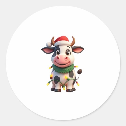 Merry Christmas Cow Santa Christmas Lights Cow Xma Runder Aufkleber (Vorderseite)