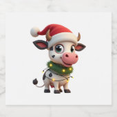 Merry Christmas Cow Santa Christmas Lights Cow Xma Schaumweinetikett (Einzelnes Label)