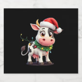 Merry Christmas Cow Santa Christmas Lights Cow Xma Schaumweinetikett (Einzelnes Label)