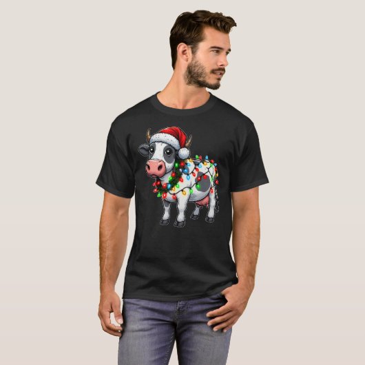 Merry Christmas Cow Santa Christmas Lights Cow Xma T-Shirt (Vorne ganz)