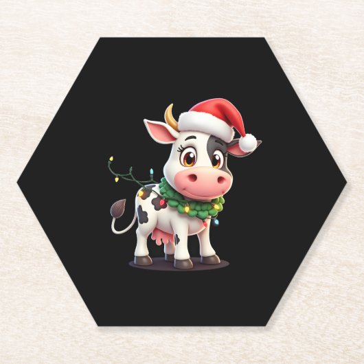 Merry Christmas Cow Santa Christmas Lights Cow Xma Untersetzer (Vorderseite)