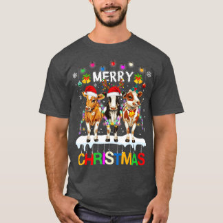 Merry Christmas Cow Shirt Farmer Santa Hat Xmas Li