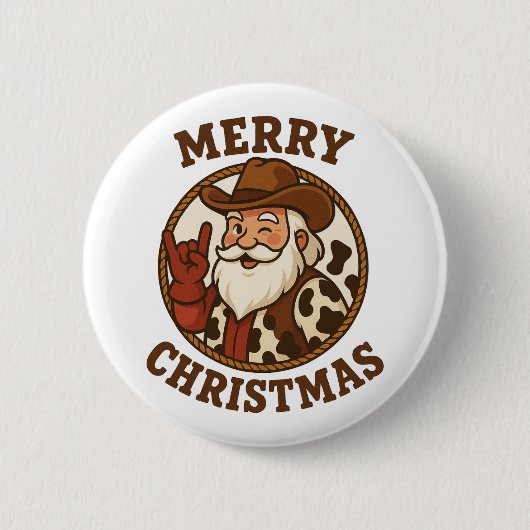 Merry Christmas Cowboy Santa Retro Western Button (Vorderseite)